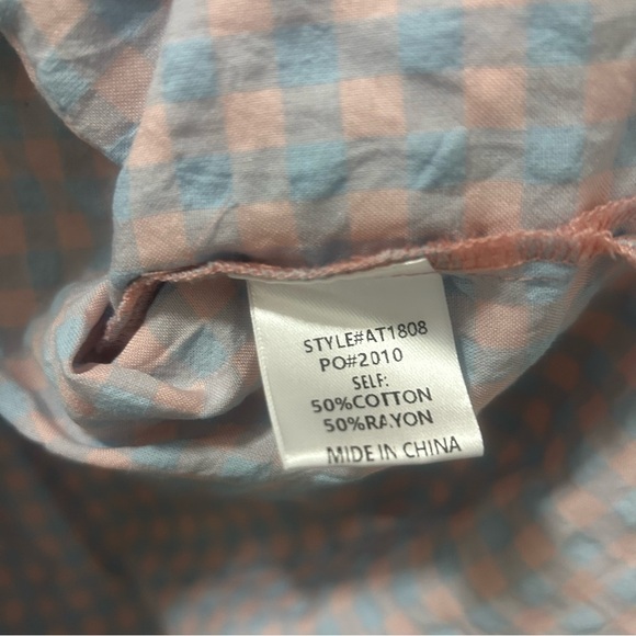 AnnieWear Grace Gingham Button Down Top in Sky Blue & Pink NEW M - Picture 4 of 6